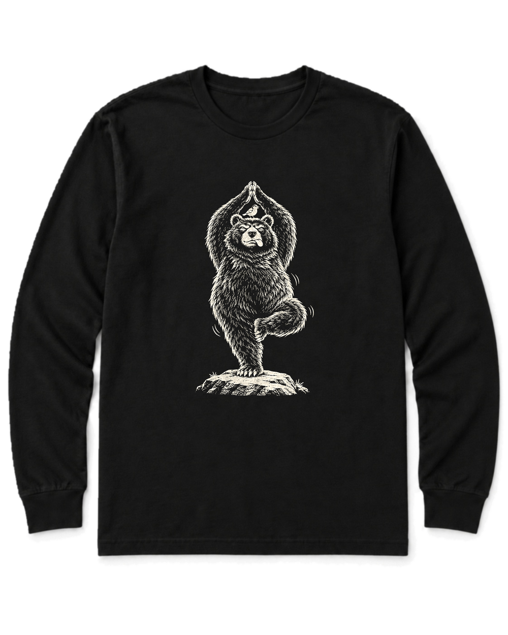 Tree Pose Bear Long Sleeve Shirt - Black