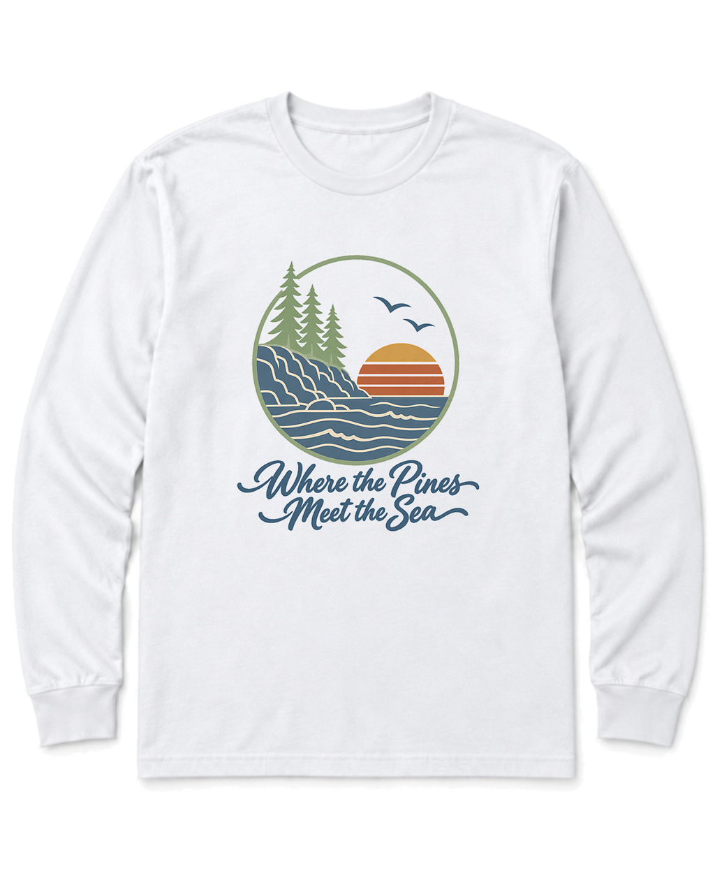 Where the Pines Meet the Sea Long Sleeve Shirt - White