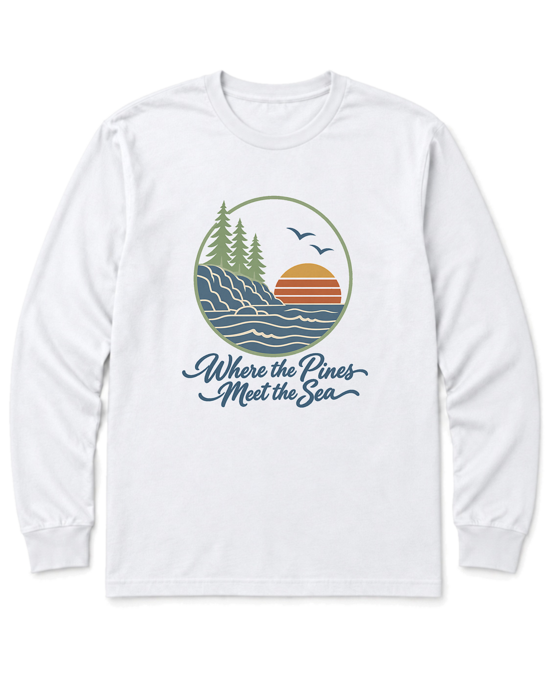 Where the Pines Meet the Sea Long Sleeve Shirt - White