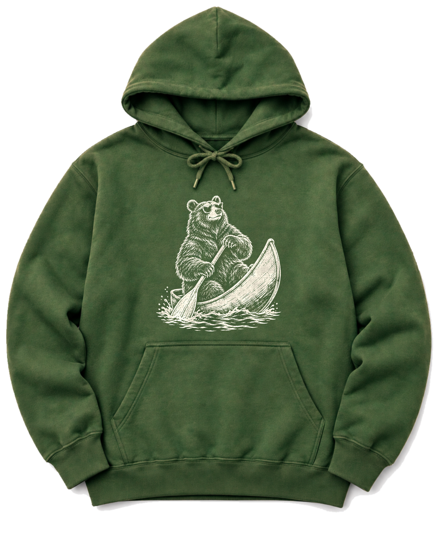 Bear in a Canoe Hoodie - Military Green