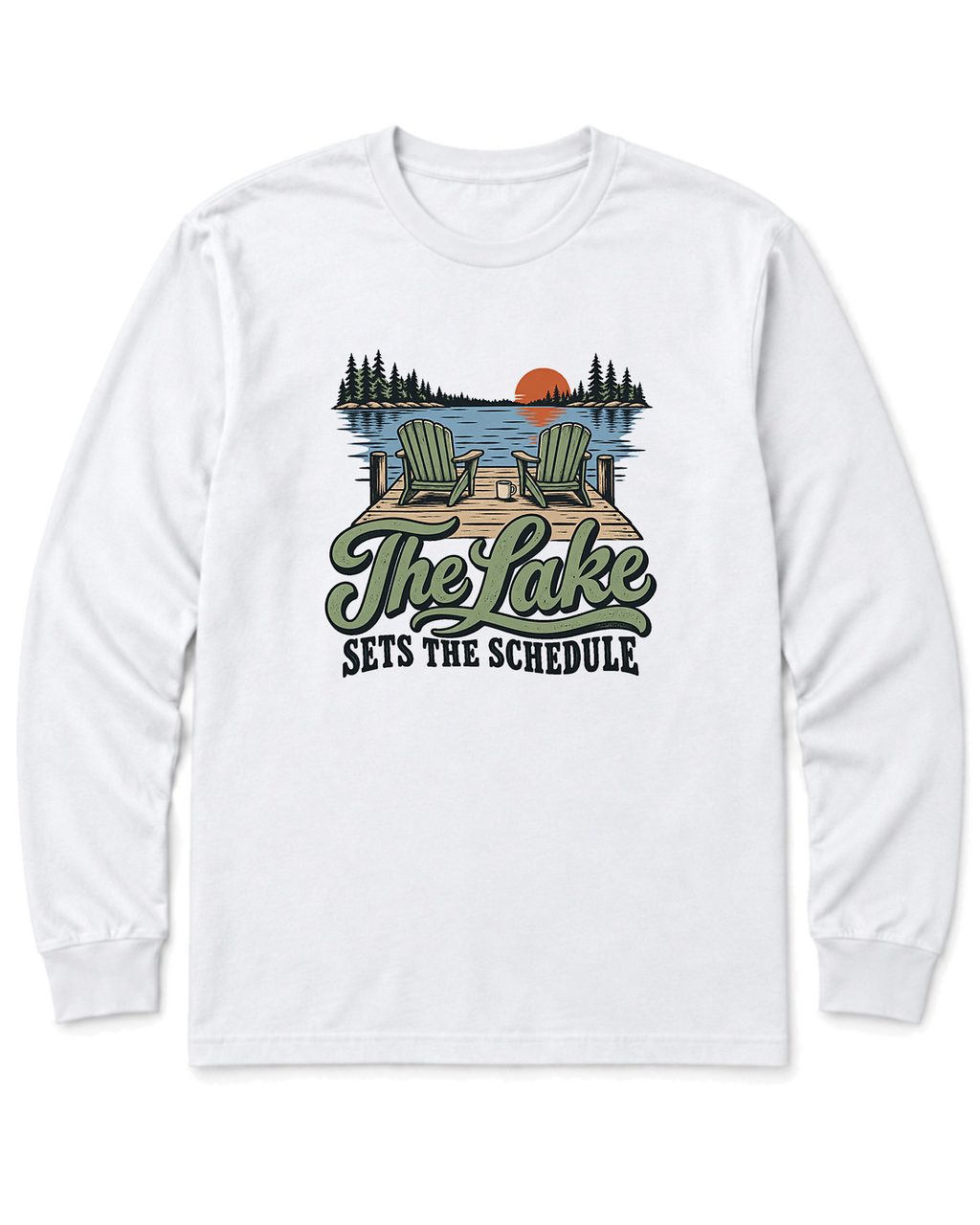 The Lake Sets the Schedule Long Sleeve Shirt - White