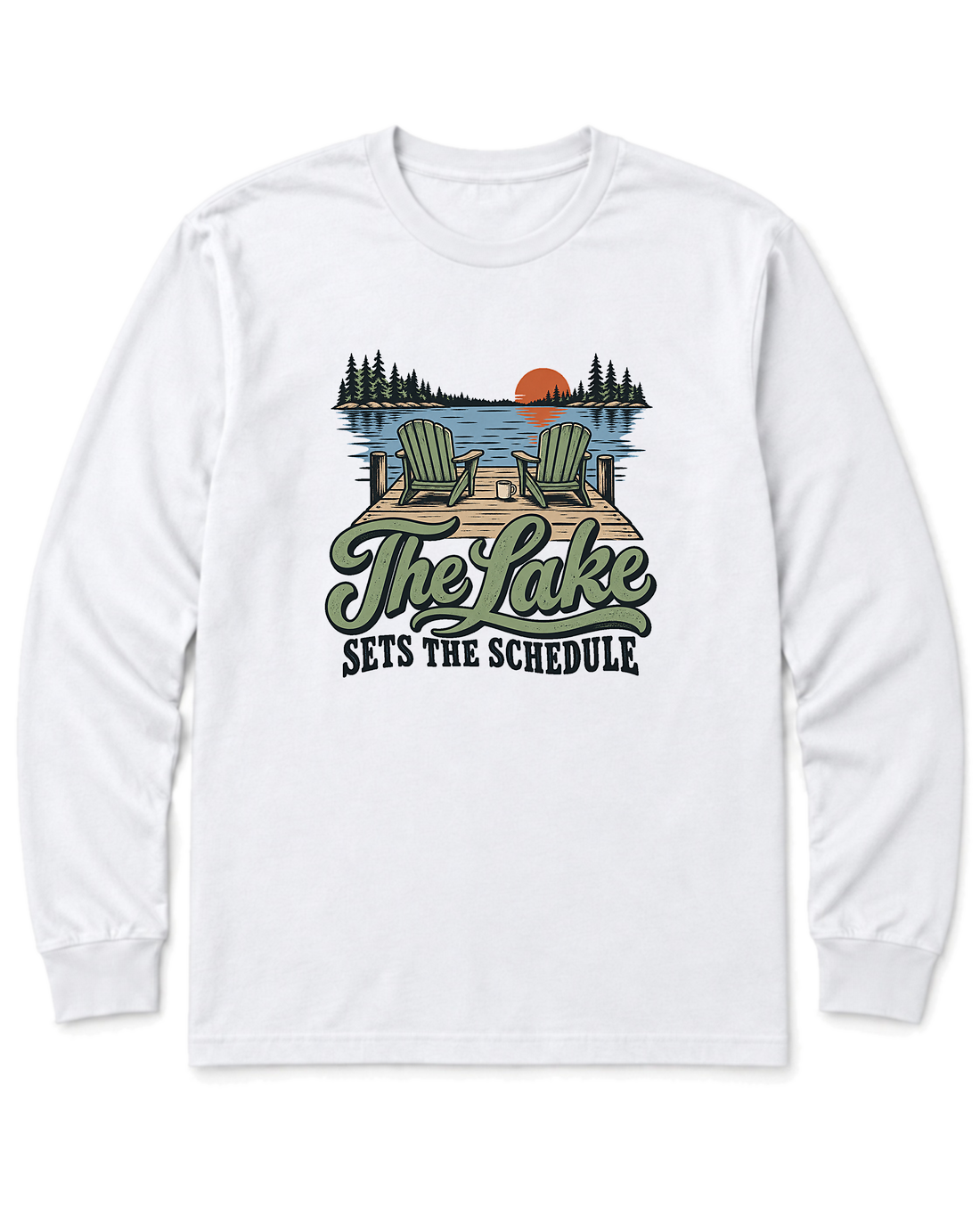 The Lake Sets the Schedule Long Sleeve Shirt - White