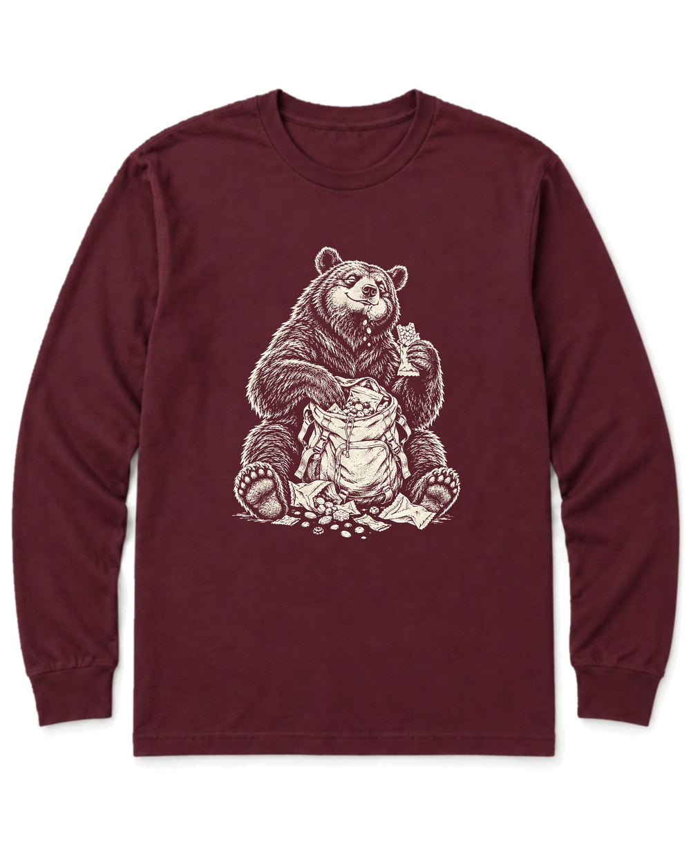 Snack Thief Bear Long Sleeve Shirt - Maroon