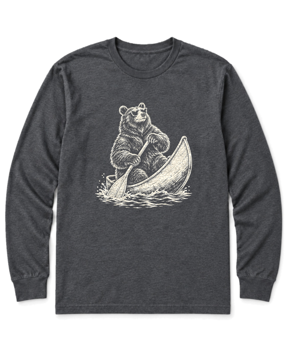 Bear in a Canoe Long Sleeve Shirt - Dark Heather