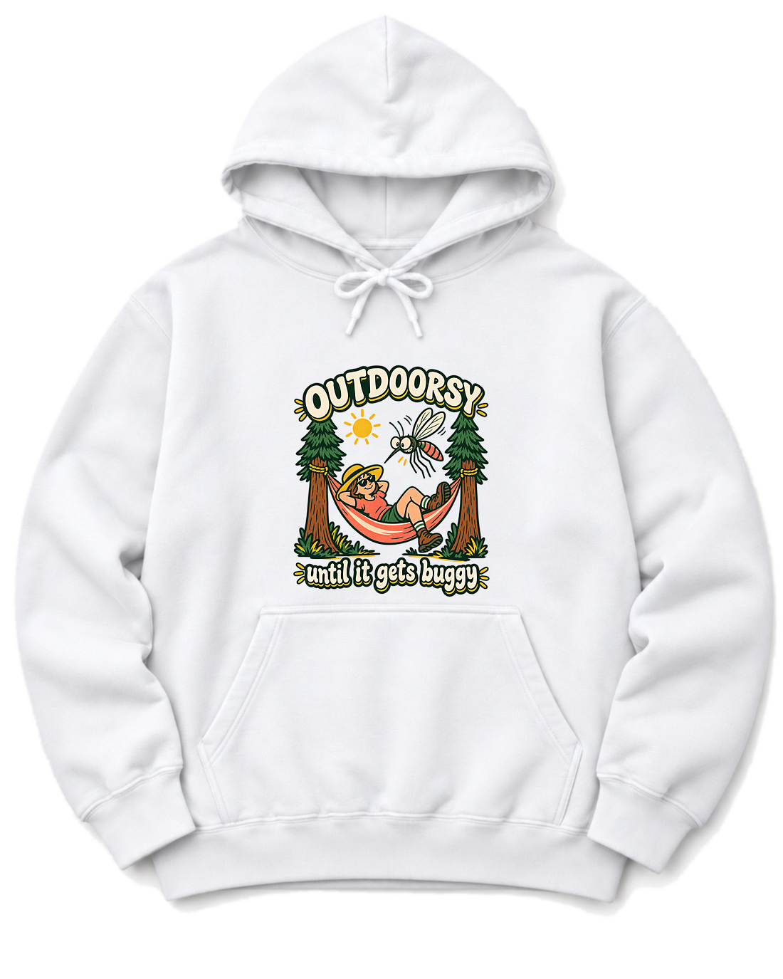 Outdoorsy Until It Gets Buggy Hoodie - White