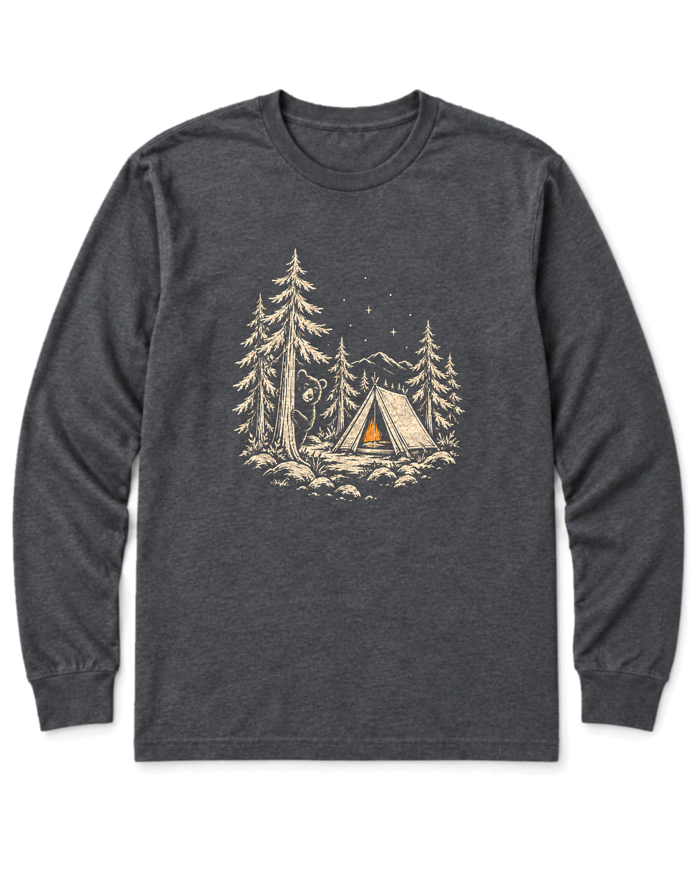 Curious Bear Long Sleeve Shirt - Dark Heather