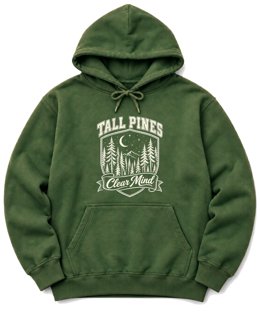 Tall Pines, Clear Mind Hoodie - Military Green