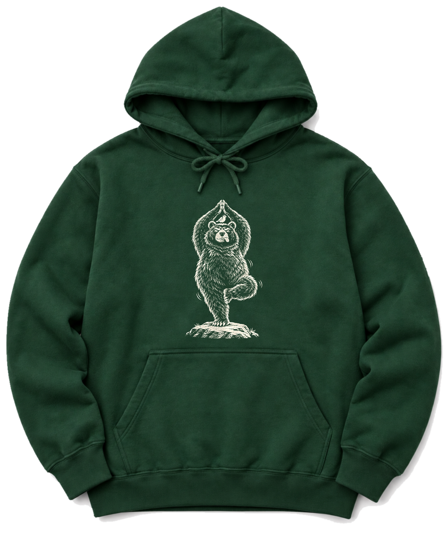 Tree Pose Bear Hoodie - Forest Green