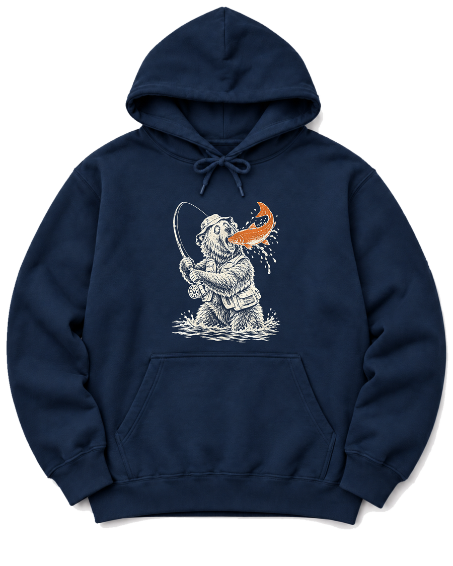 Gone Fishing Grizzly Hoodie - Navy