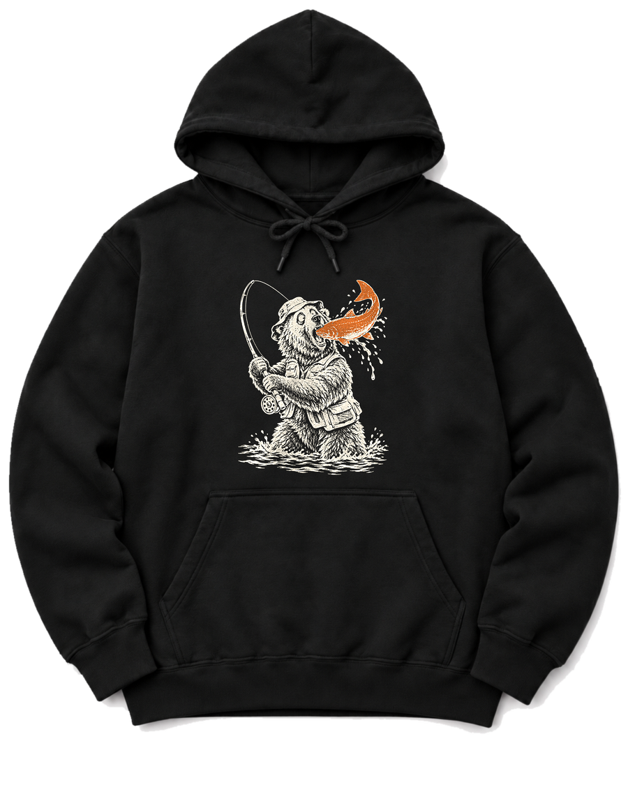 Gone Fishing Grizzly Hoodie - Black