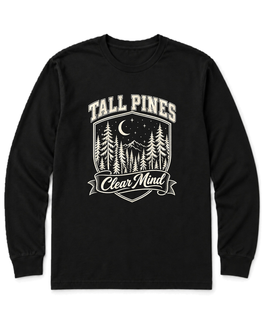 Tall Pines, Clear Mind Long Sleeve Shirt - Black