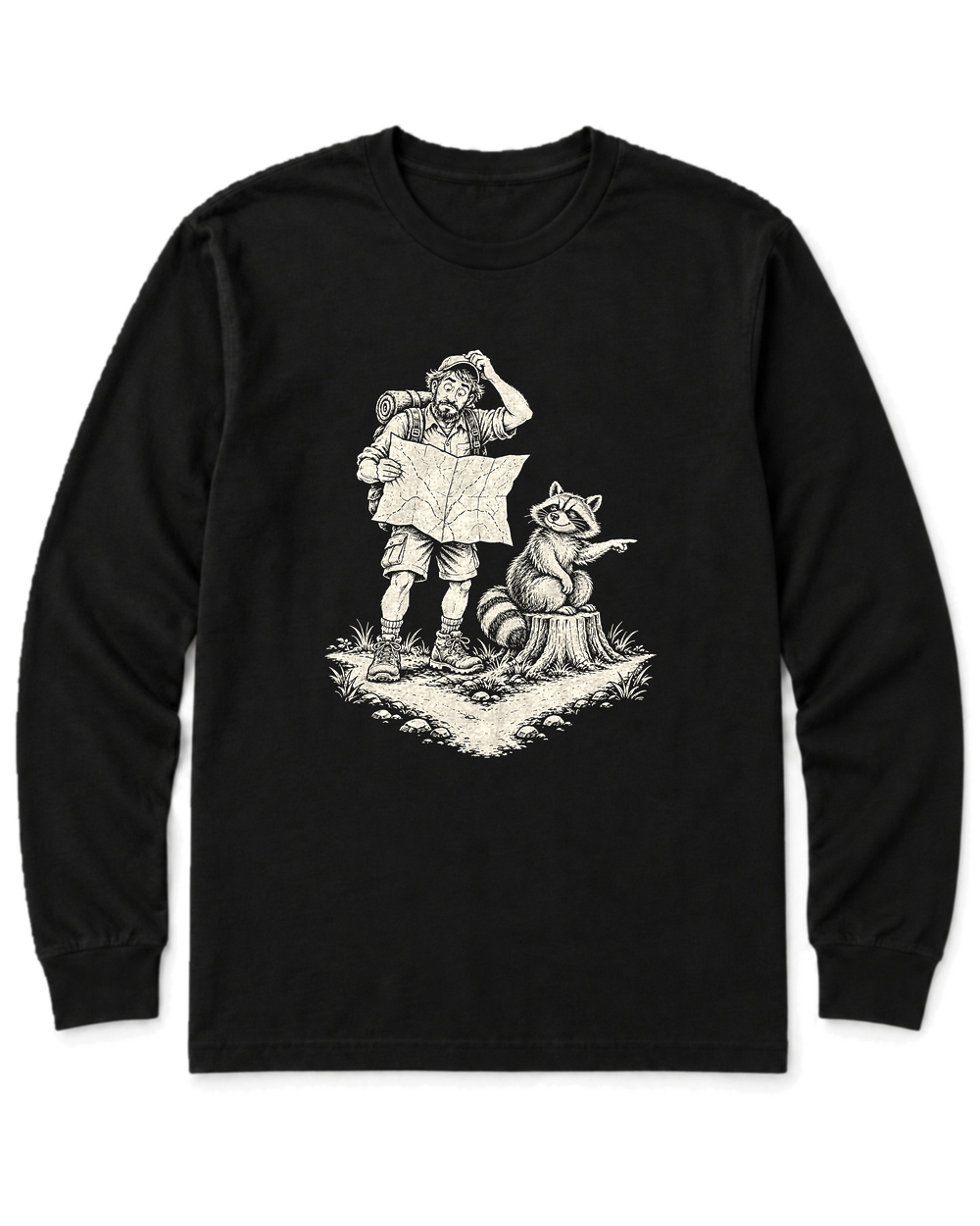 Upside-Down Map Long Sleeve Shirt - Black