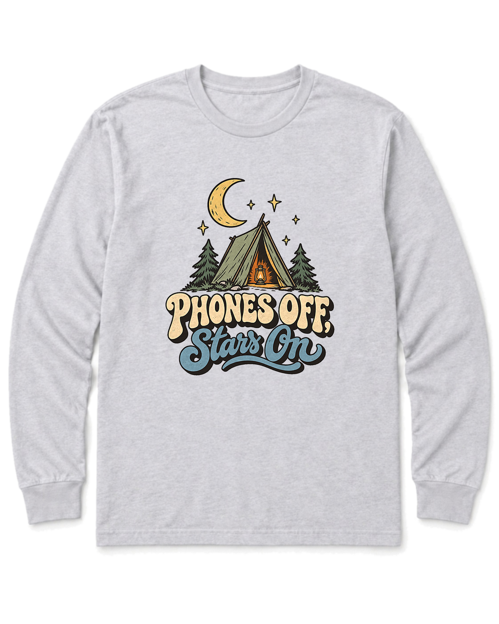 Phones Off, Stars On Long Sleeve Shirt - Ash