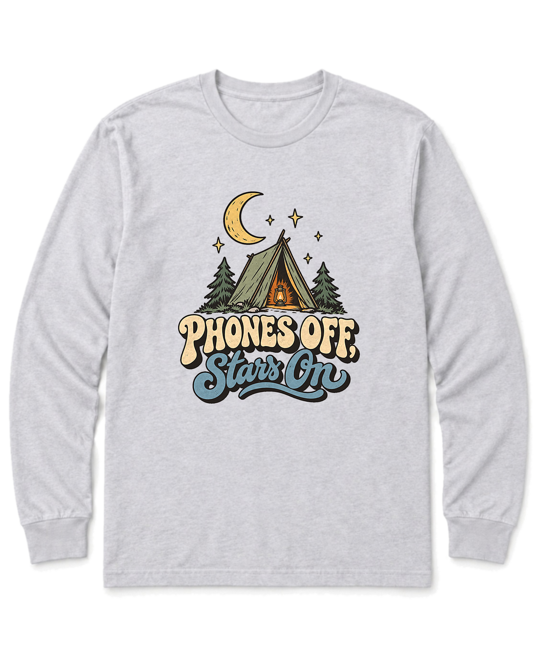 Phones Off, Stars On Long Sleeve Shirt - Ash