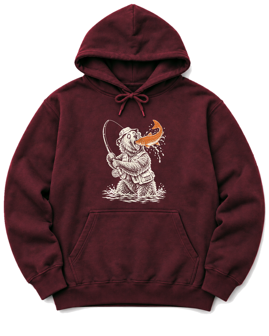 Gone Fishing Grizzly Hoodie - Maroon