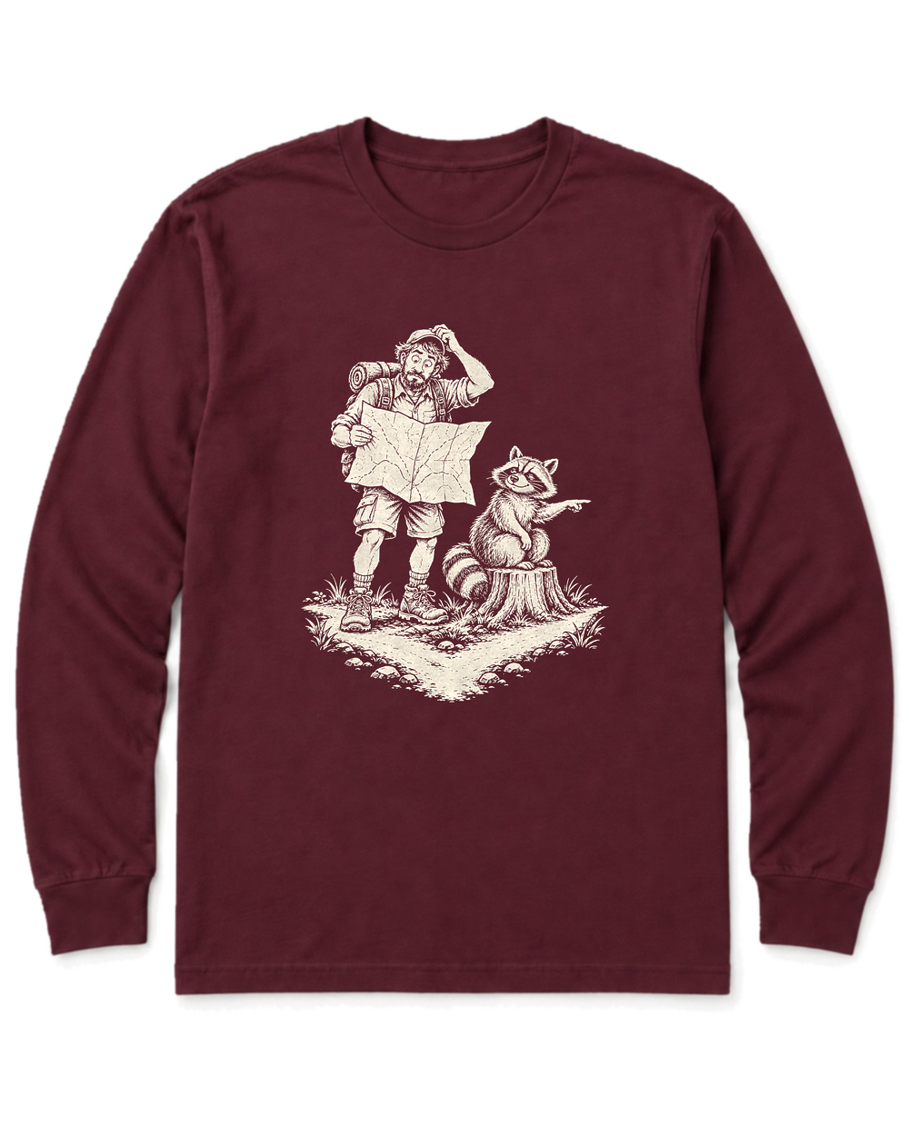 Upside-Down Map Long Sleeve Shirt - Maroon
