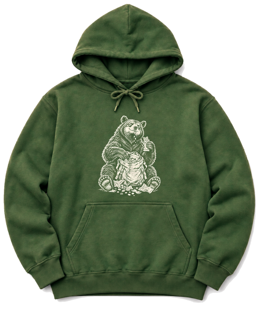 Snack Thief Bear Hoodie - Military Green