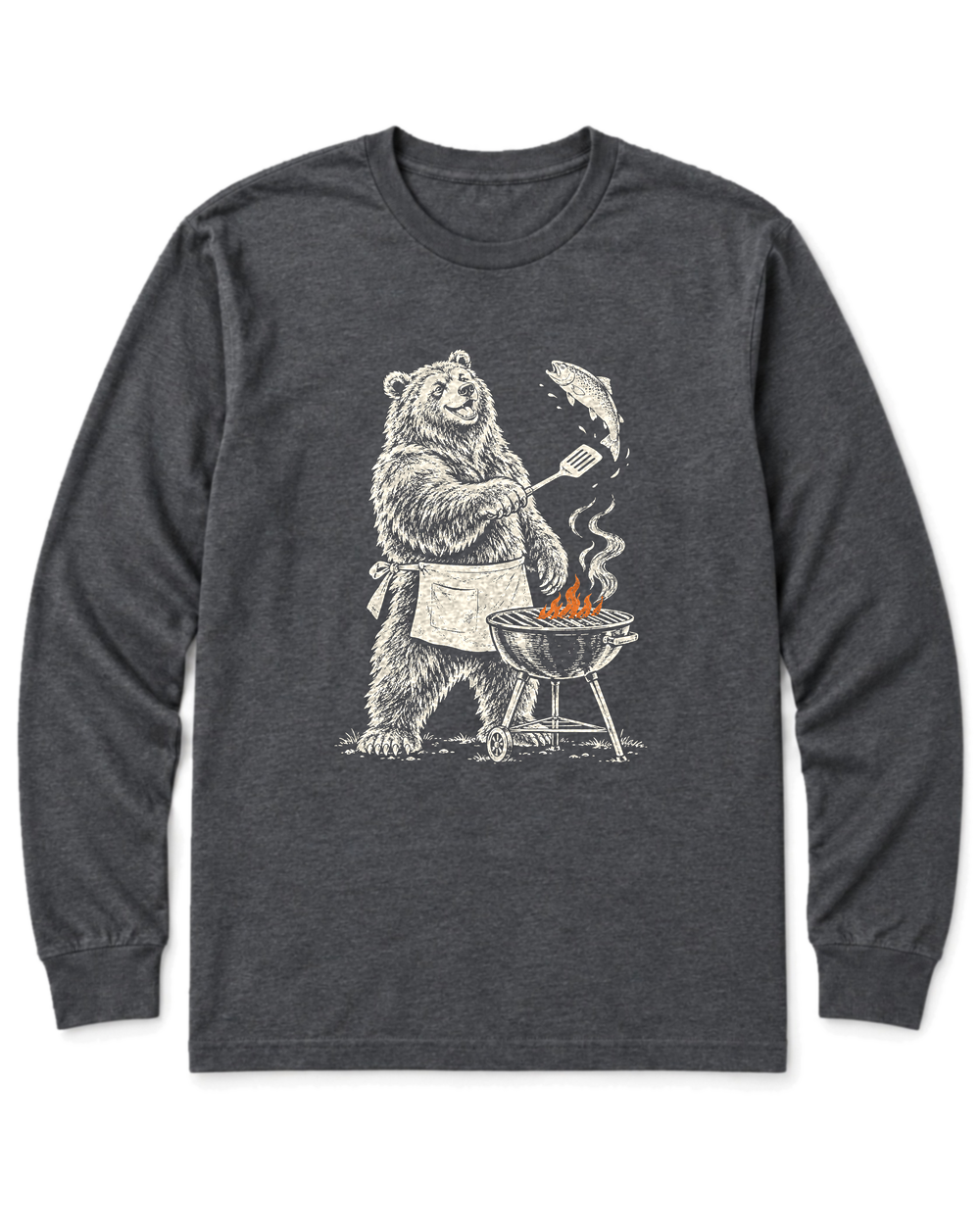 Grill Master Grizzly Long Sleeve Shirt - Dark Heather