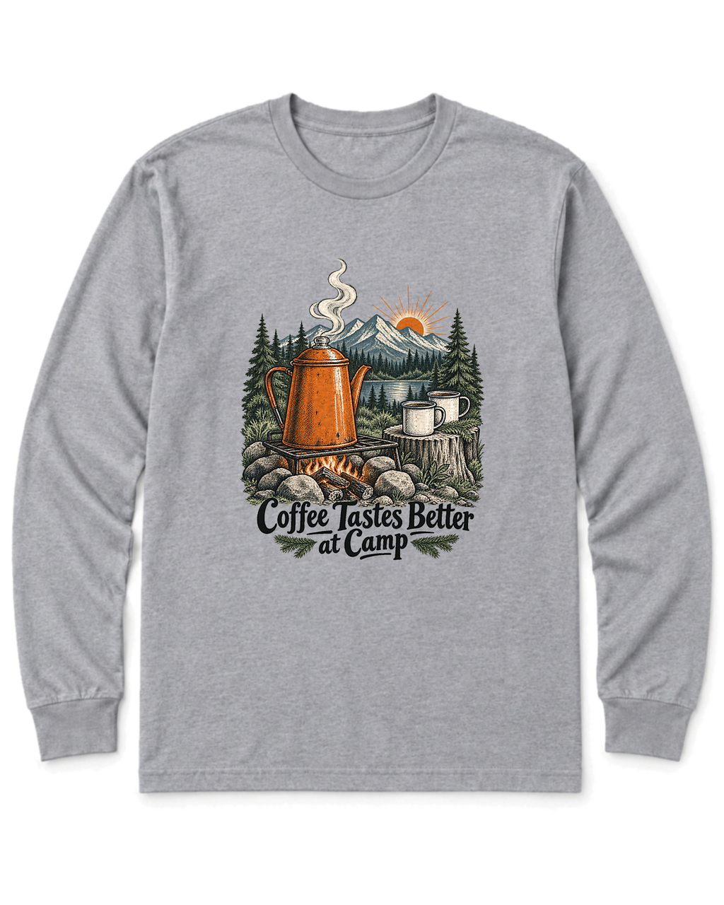 Coffee Tastes Better at Camp Long Sleeve Shirt - Sport Grey