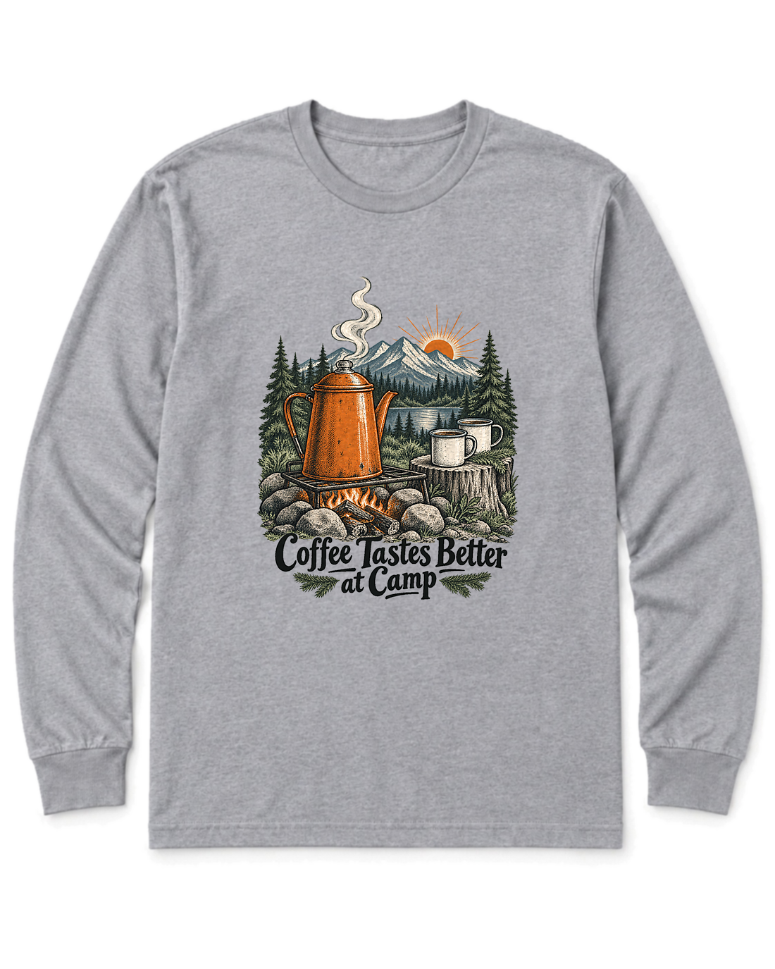 Coffee Tastes Better at Camp Long Sleeve Shirt - Sport Grey