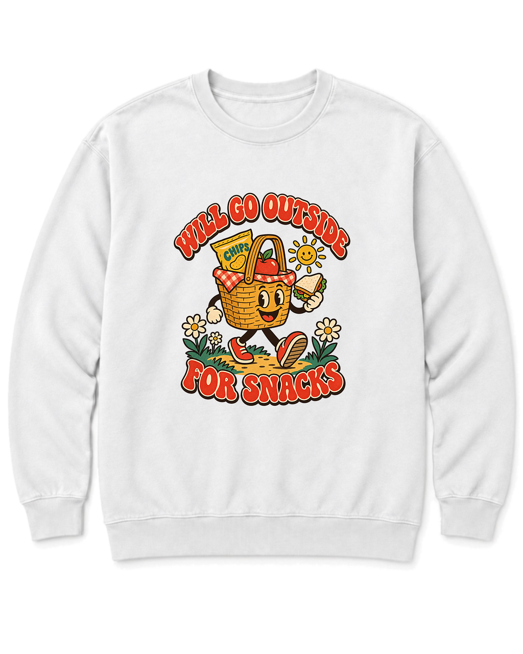 Will Go Outside for Snacks Sweatshirt - White