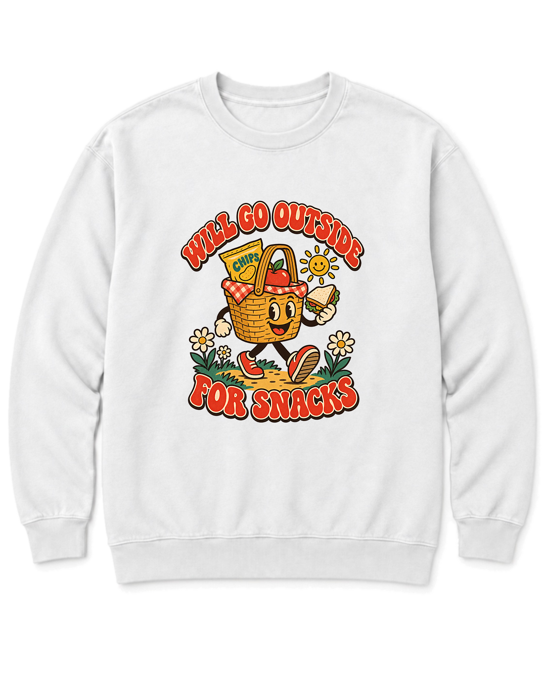 Will Go Outside for Snacks Sweatshirt - White
