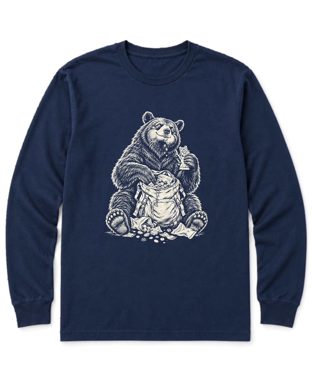 Snack Thief Bear Long Sleeve Shirt - Navy
