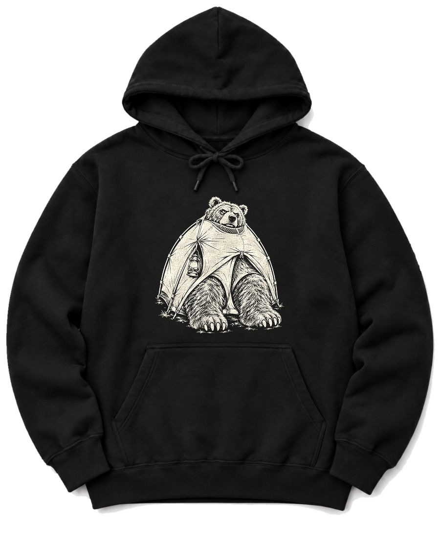 Bear in a Tiny Tent Hoodie - Black