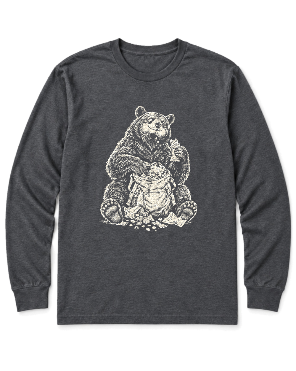 Snack Thief Bear Long Sleeve Shirt - Dark Heather