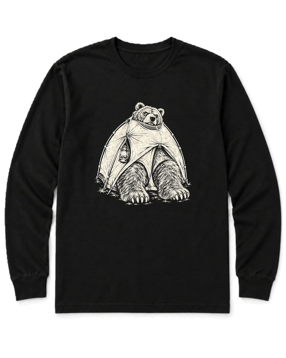 Bear in a Tiny Tent Long Sleeve Shirt - Black