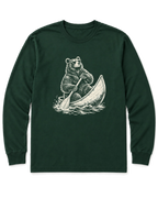 Bear in a Canoe Long Sleeve Shirt - Forest Green
