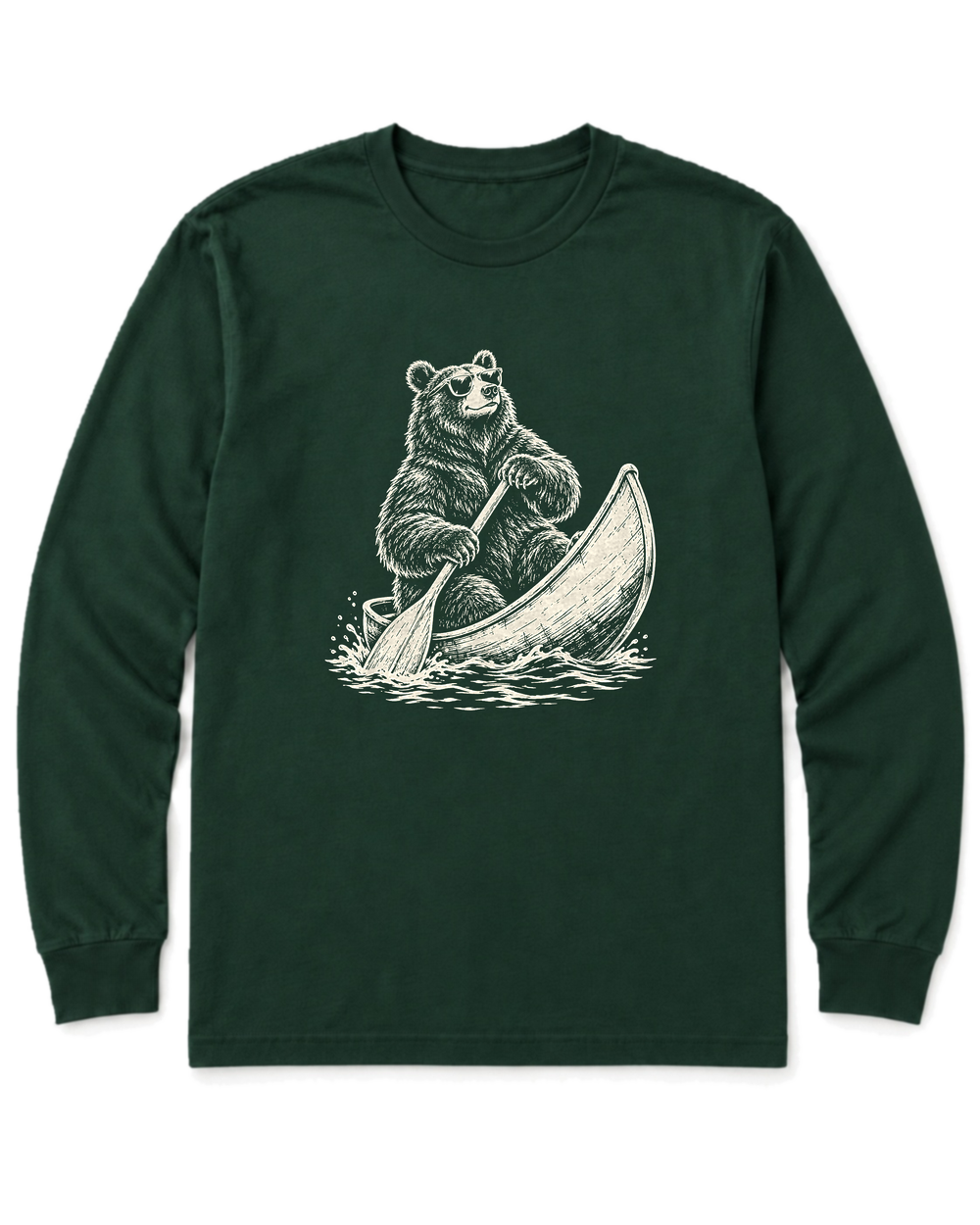 Bear in a Canoe Long Sleeve Shirt - Forest Green