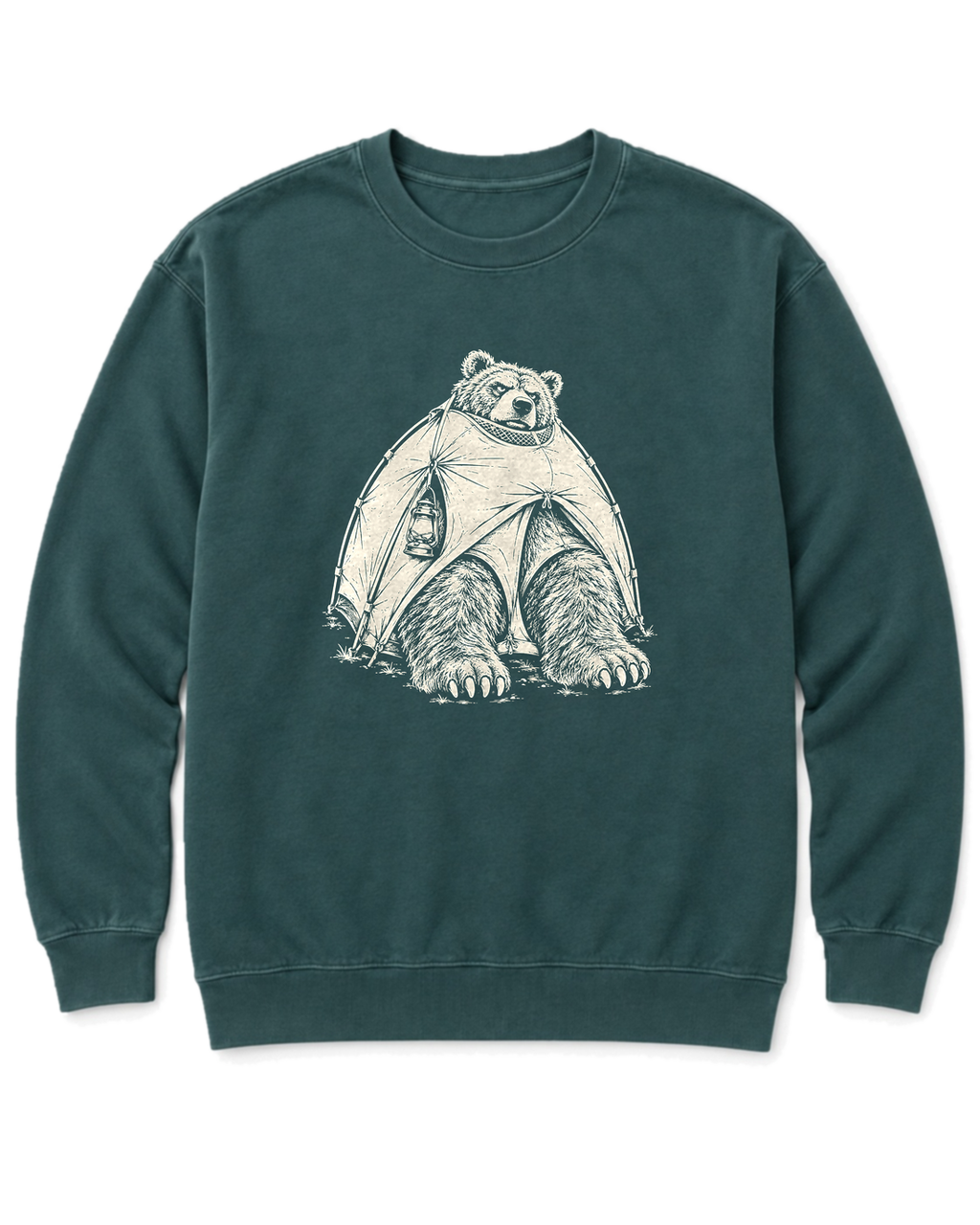 Bear in a Tiny Tent Sweatshirt - Blue Spruce