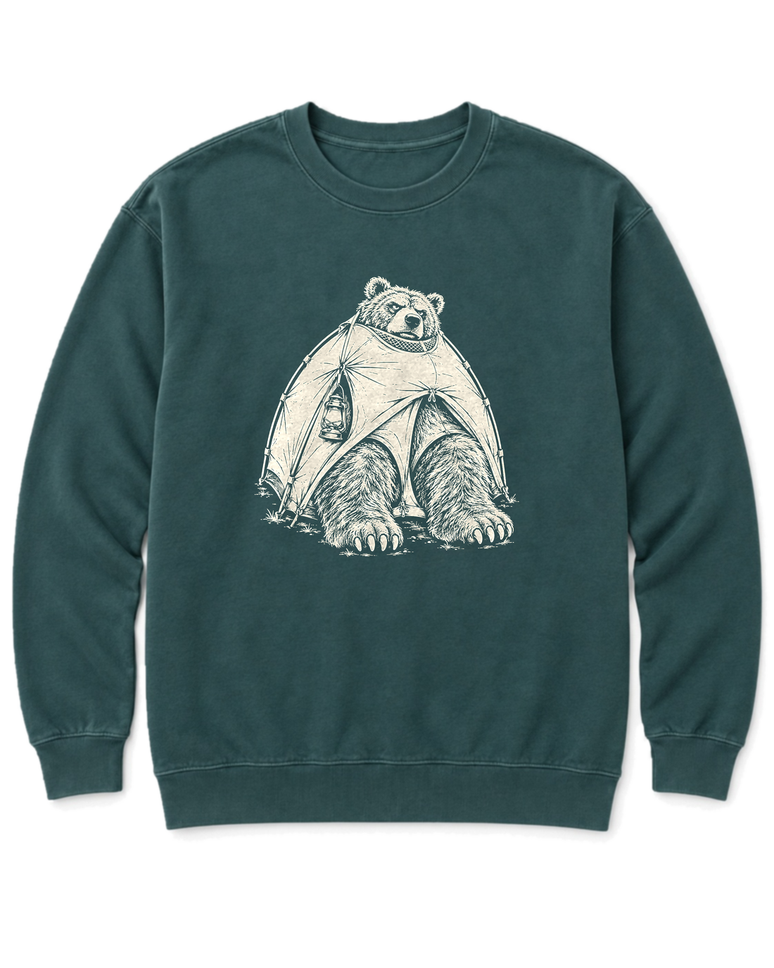 Bear in a Tiny Tent Sweatshirt - Blue Spruce