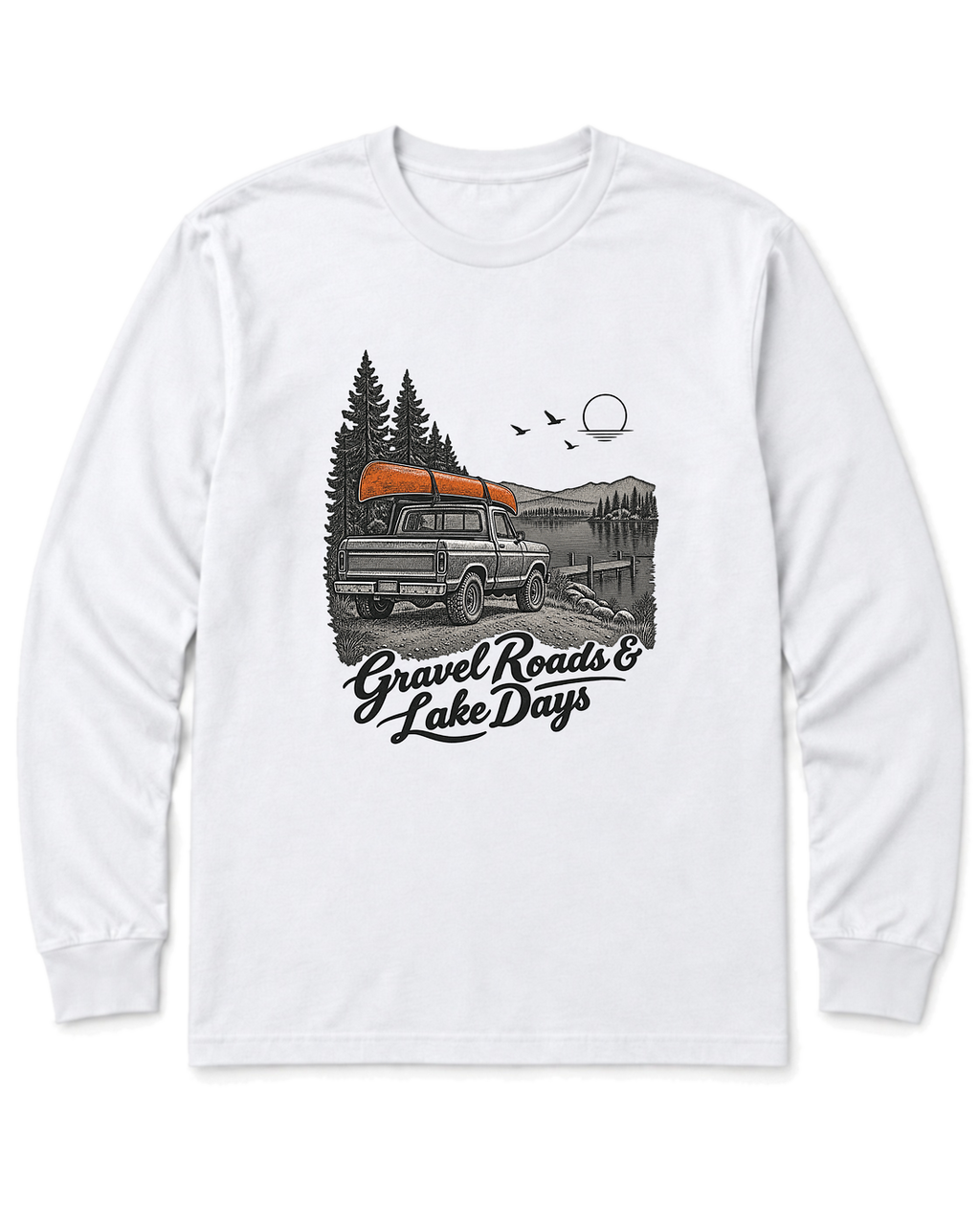 Gravel Roads & Lake Days Long Sleeve Shirt - White