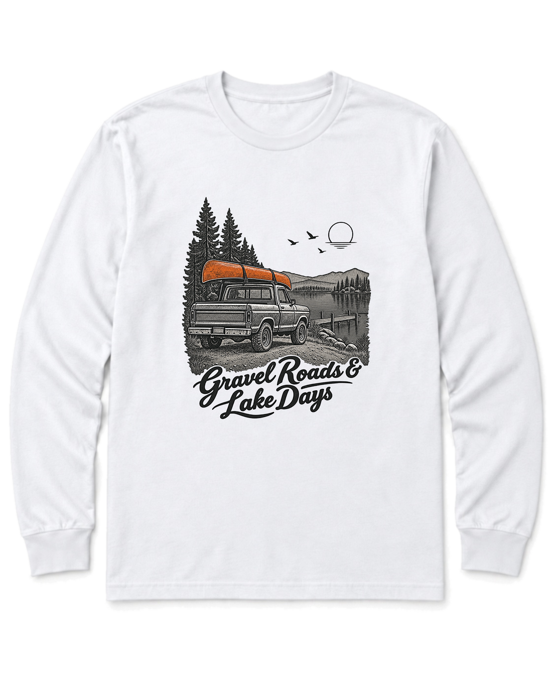 Gravel Roads & Lake Days Long Sleeve Shirt - White