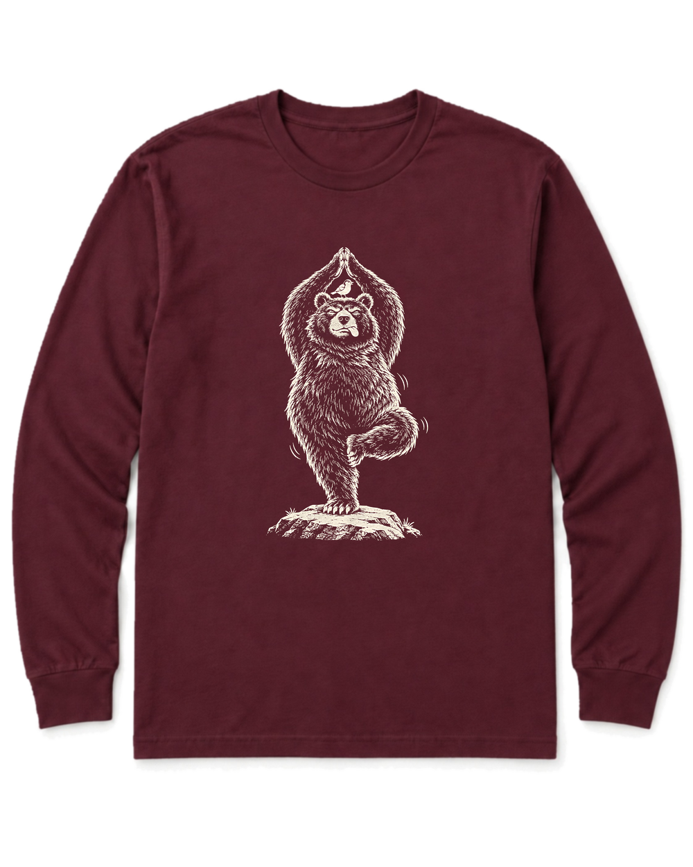 Tree Pose Bear Long Sleeve Shirt - Maroon