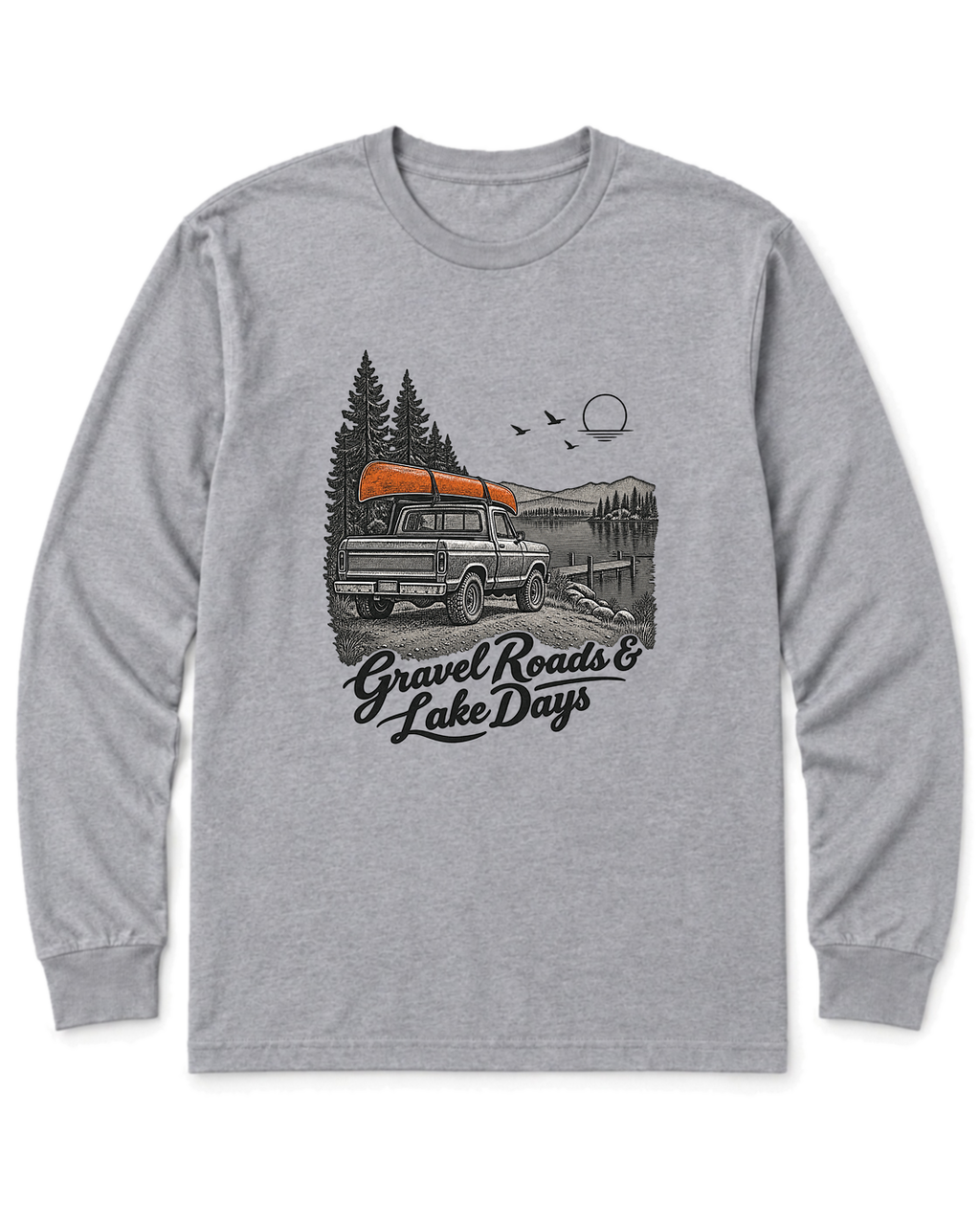 Gravel Roads & Lake Days Long Sleeve Shirt - Sport Grey