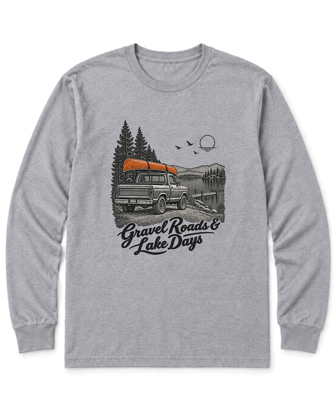 Gravel Roads & Lake Days Long Sleeve Shirt - Sport Grey