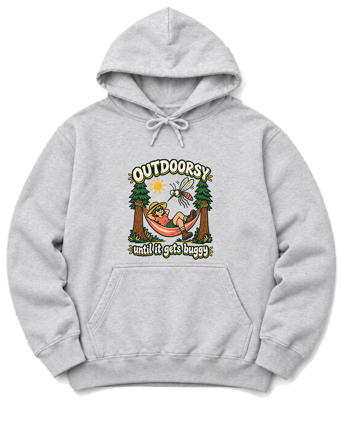 Outdoorsy Until It Gets Buggy Hoodie - Ash