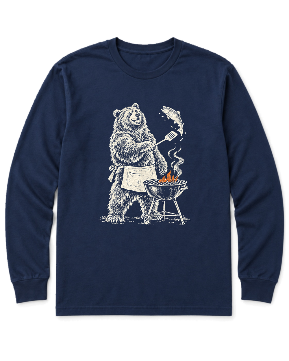 Grill Master Grizzly Long Sleeve Shirt - Navy