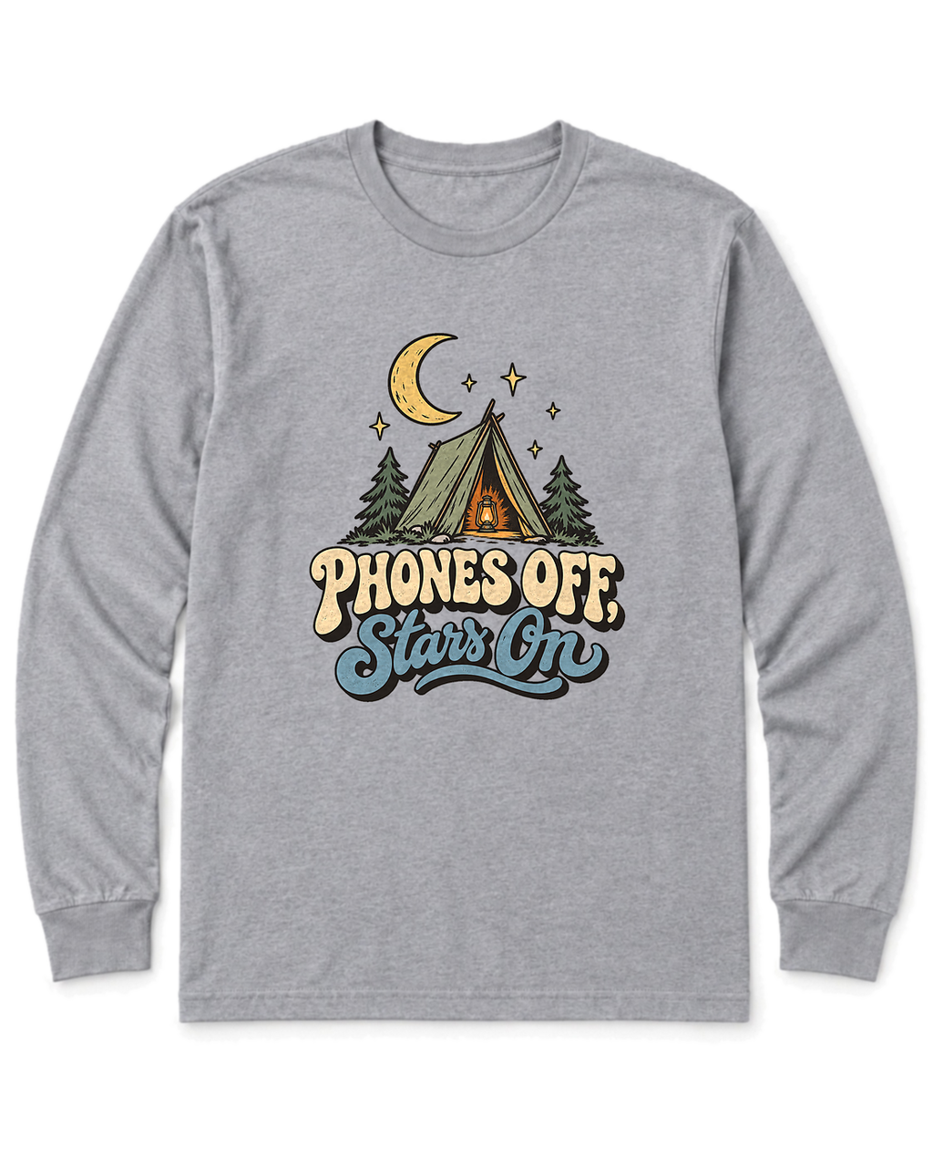 Phones Off, Stars On Long Sleeve Shirt - Sport Grey