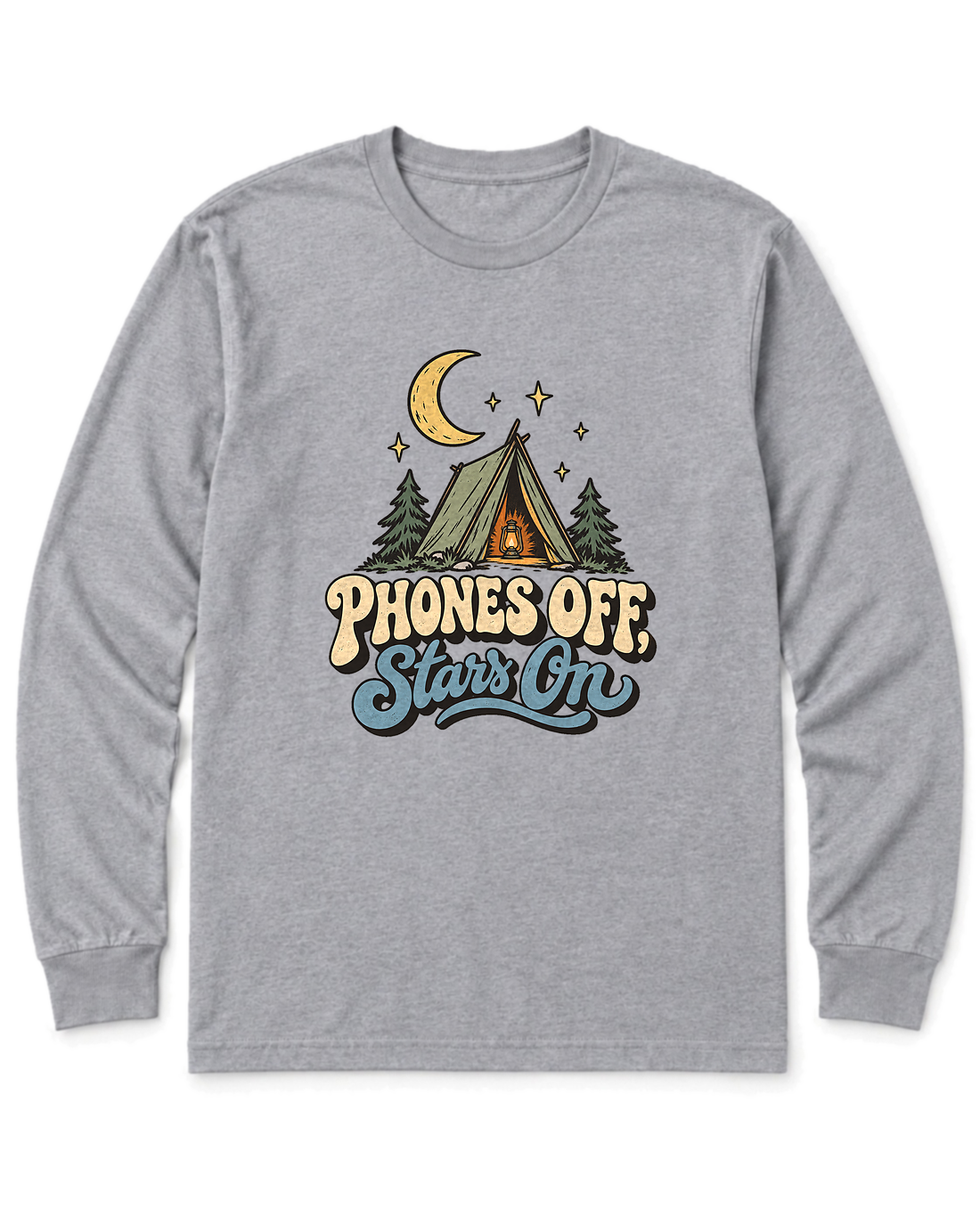Phones Off, Stars On Long Sleeve Shirt - Sport Grey