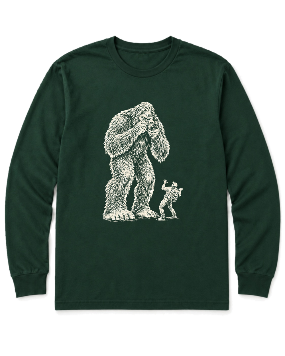 Bigfoot Photographer Long Sleeve Shirt - Forest Green