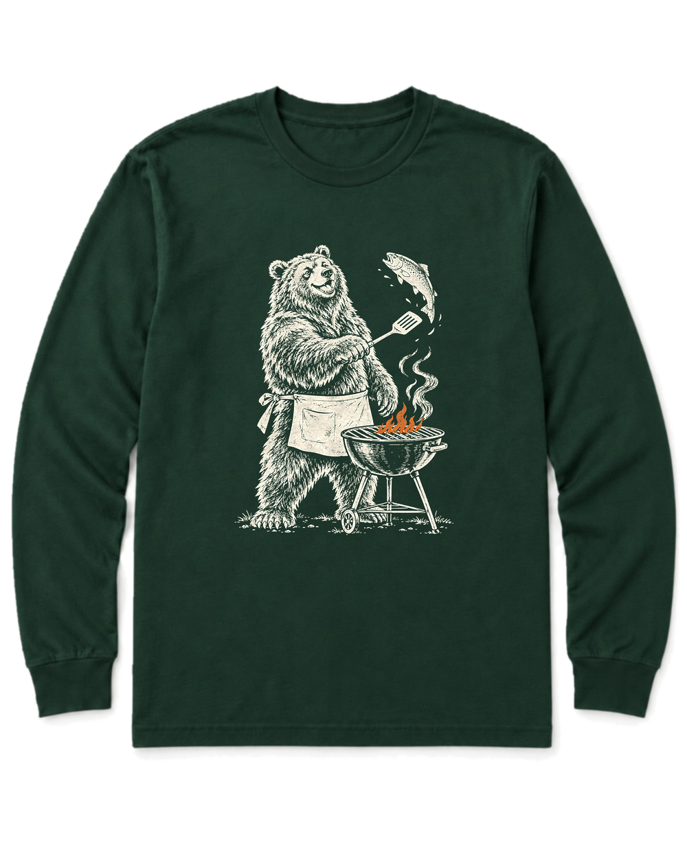 Grill Master Grizzly Long Sleeve Shirt - Forest Green