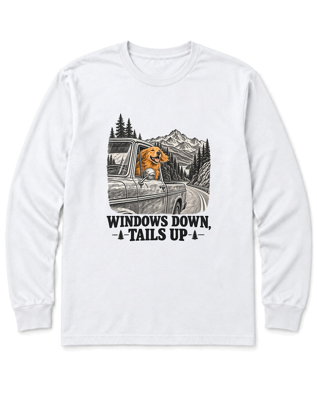 Windows Down, Tails Up Long Sleeve Shirt - White