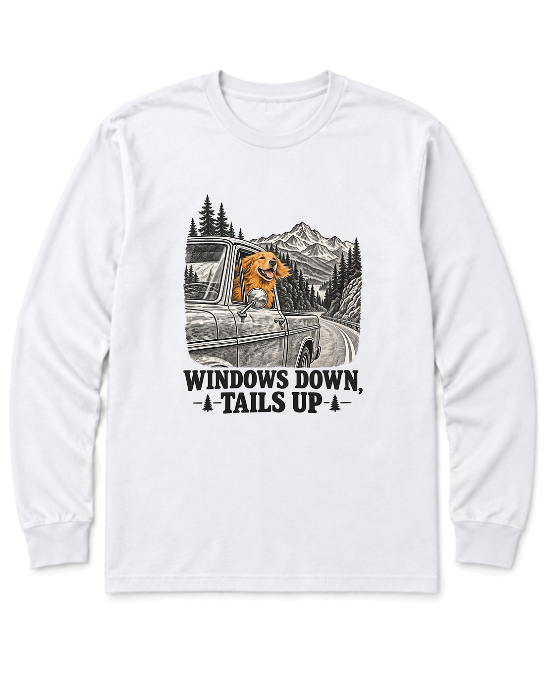 Windows Down, Tails Up Long Sleeve Shirt - White