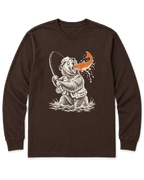 Gone Fishing Grizzly Long Sleeve Shirt - Dark Chocolate