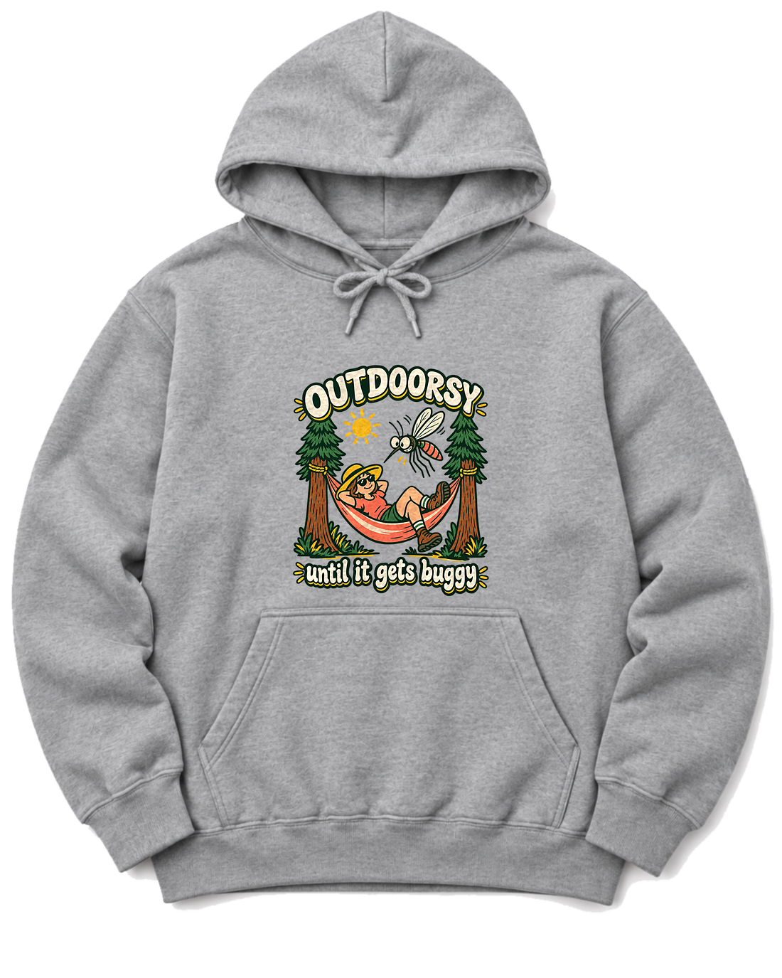 Outdoorsy Until It Gets Buggy Hoodie - Sport Grey