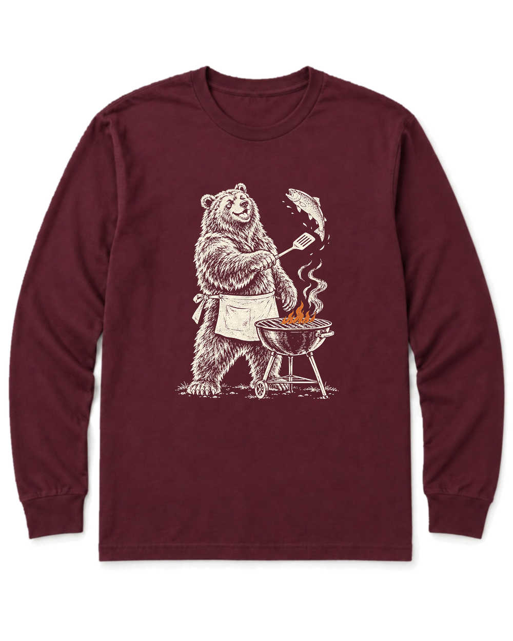 Grill Master Grizzly Long Sleeve Shirt - Maroon